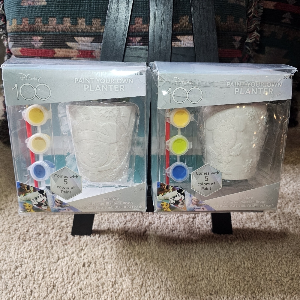 2! New Disney 100 "Paint Your Own Planter" kits. Mickey & Minnie.